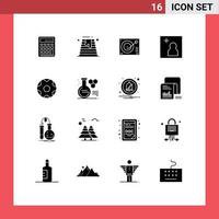 Mobile Interface Solid Glyph Set of 16 Pictograms of picture camera wedding record phonograph Editable Vector Design Elements