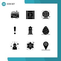 Group of 9 Modern Solid Glyphs Set for egg house world lighthouse sign Editable Vector Design Elements