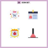 Universal Icon Symbols Group of 4 Modern Flat Icons of heart identification postcard card bug Editable Vector Design Elements