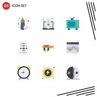 Mobile Interface Flat Color Set of 9 Pictograms of micrometer calipers television strategy document Editable Vector Design Elements