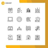 16 Universal Outlines Set for Web and Mobile Applications laptop computer buildings technology business Editable Vector Design Elements