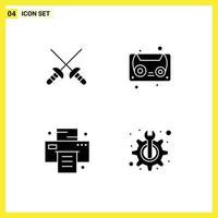 Solid Glyph Pack of 4 Universal Symbols of fencing maintenance audio tape office technical Editable Vector Design Elements