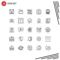 25 Thematic Vector Lines and Editable Symbols of code artificial book play tone Editable Vector Design Elements