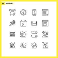 Pictogram Set of 16 Simple Outlines of tennis rocket mobile application ball interface Editable Vector Design Elements