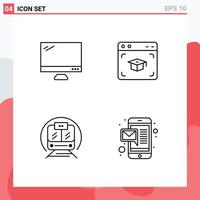 4 Creative Icons Modern Signs and Symbols of computer speed train imac cap trian Editable Vector Design Elements