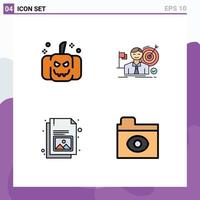 Pack of 4 creative Filledline Flat Colors of halloween document business market image Editable Vector Design Elements