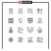 Set of 16 Modern UI Icons Symbols Signs for basketball machine maximize hair dryer Editable Vector Design Elements