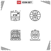 Set of 4 Modern UI Icons Symbols Signs for account hosting global world web Editable Vector Design Elements