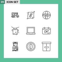 Set of 9 Vector Outlines on Grid for computer drying orientation clothes computing Editable Vector Design Elements