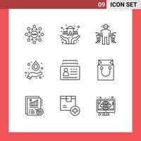 Stock Vector Icon Pack of 9 Line Signs and Symbols for card science sensor hydrogen science Editable Vector Design Elements