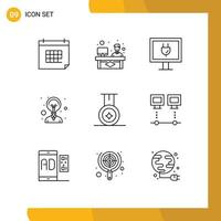 Pictogram Set of 9 Simple Outlines of computers medal working innovation creativity Editable Vector Design Elements