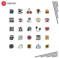 Mobile Interface Filled line Flat Color Set of 25 Pictograms of labour vest server candy birthday Editable Vector Design Elements