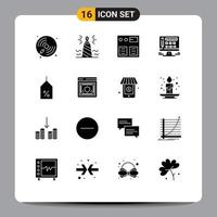 Pictogram Set of 16 Simple Solid Glyphs of tag screen nib monitor pay Editable Vector Design Elements