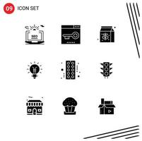 User Interface Pack of 9 Basic Solid Glyphs of lamp electrical optimization bulb package Editable Vector Design Elements