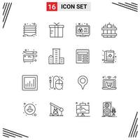 Outline Pack of 16 Universal Symbols of utensil cooking adjustment timer bomb Editable Vector Design Elements