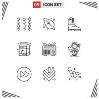 Outline Pack of 9 Universal Symbols of abilities radio boot boom box food Editable Vector Design Elements