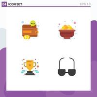 Group of 4 Modern Flat Icons Set for business achievement money eat prize Editable Vector Design Elements