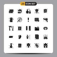Modern Set of 25 Solid Glyphs Pictograph of book airballoon tube hot balloon Editable Vector Design Elements