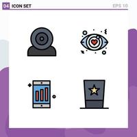 Modern Set of 4 Filledline Flat Colors Pictograph of computers cell hardware eye clothing Editable Vector Design Elements