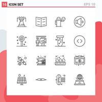 Mobile Interface Outline Set of 16 Pictograms of lollipop confect man volume sound Editable Vector Design Elements