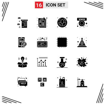 16 Universal Solid Glyphs Set for Web and Mobile Applications board mobile flower gdpr shop Editable Vector Design Elements