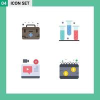 Set of 4 Vector Flat Icons on Grid for aid health medical disease record Editable Vector Design Elements