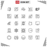 Set of 25 Modern UI Icons Symbols Signs for online travel databases tent campfire Editable Vector Design Elements