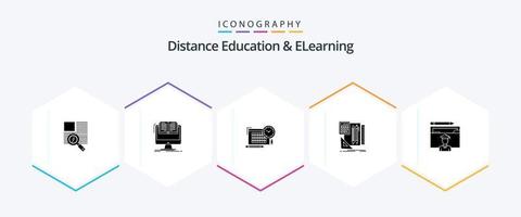 Distance Education And Elearning 25 Glyph icon pack including avatar. calculator. book. book. focus vector