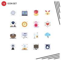 Flat Color Pack of 16 Universal Symbols of printing cute box love rabbit Editable Pack of Creative Vector Design Elements