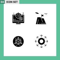 Pictogram Set of 4 Simple Solid Glyphs of money land screen mountain modification Editable Vector Design Elements