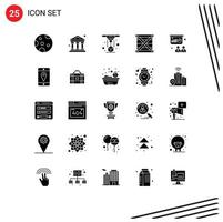 25 Universal Solid Glyphs Set for Web and Mobile Applications training conference printing programing design Editable Vector Design Elements