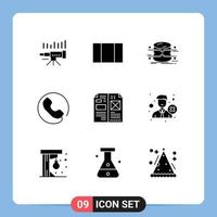 Set of 9 Vector Solid Glyphs on Grid for book call maximize answer infographics Editable Vector Design Elements