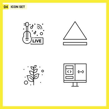Set of 4 Modern UI Icons Symbols Signs for music news app live branch computer Editable Vector Design Elements