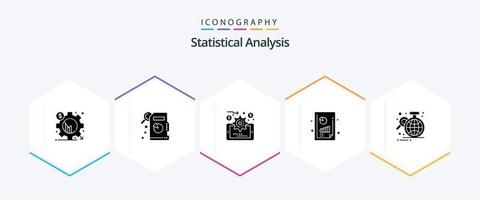 Statistical Analysis 25 Glyph icon pack including globe. business. data management. analysis. financial report vector