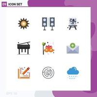 Pictogram Set of 9 Simple Flat Colors of piano education electronics process canvas Editable Vector Design Elements