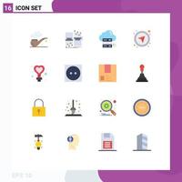 Pictogram Set of 16 Simple Flat Colors of female gps sever directional share Editable Pack of Creative Vector Design Elements