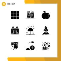 Set of 9 Commercial Solid Glyphs pack for winter thanksgiving speed test rain website Editable Vector Design Elements