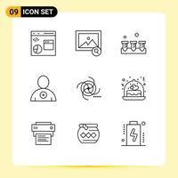 Outline Pack of 9 Universal Symbols of field black screw user delete Editable Vector Design Elements