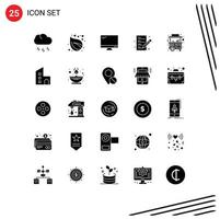 25 temático vector sólido glifos y editable símbolos de comida papel computadora lista ordenador personal editable vector diseño elementos