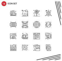 Group of 16 Modern Outlines Set for base instrument coding audio programing Editable Vector Design Elements