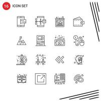 Group of 16 Outlines Signs and Symbols for wallet fashion development accessories browser Editable Vector Design Elements