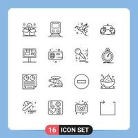 Pack of 16 creative Outlines of mobile game transportation paper folded Editable Vector Design Elements