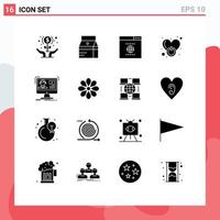 Universal Icon Symbols Group of 16 Modern Solid Glyphs of love power juice on website Editable Vector Design Elements