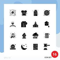 16 User Interface Solid Glyph Pack of modern Signs and Symbols of ying shui tshirt fang meal Editable Vector Design Elements