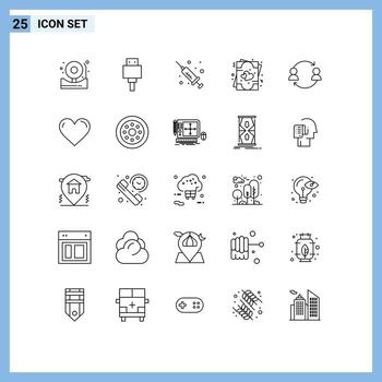 paquete de 25 moderno líneas señales y símbolos para web impresión medios de comunicación tal como reemplazar avatar inyección enamorado amor editable vector diseño elementos
