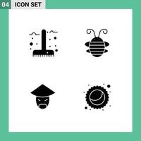 Mobile Interface Solid Glyph Set of 4 Pictograms of autumn ladybug garden beetle china Editable Vector Design Elements