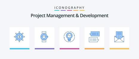 Project Management And Development Blue 5 Icon Pack Including bubble. lightbulb. android. light. idea. Creative Icons Design vector