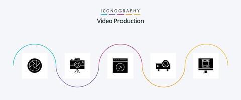 Video Production Glyph 5 Icon Pack Including slide projector. powerpoint presentation. multimedia. video play vector