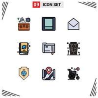 Set of 9 Modern UI Icons Symbols Signs for folder space mail science fiction Editable Vector Design Elements