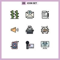 Mobile Interface Filledline Flat Color Set of 9 Pictograms of type typewriter health on speaker Editable Vector Design Elements